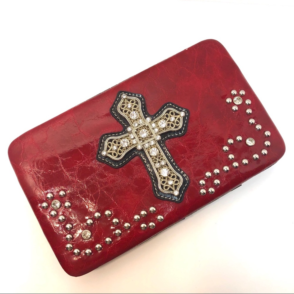 Red Faux Leather Western Bling Wallet